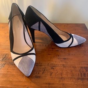 Nine West Suede Leather Pumps Black Grey Cream